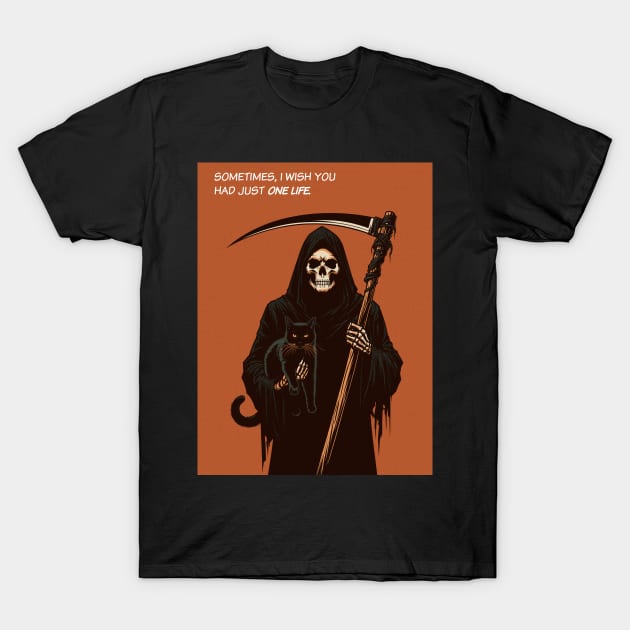 Grim Reaper cat just one life T-Shirt by Retro Vibe